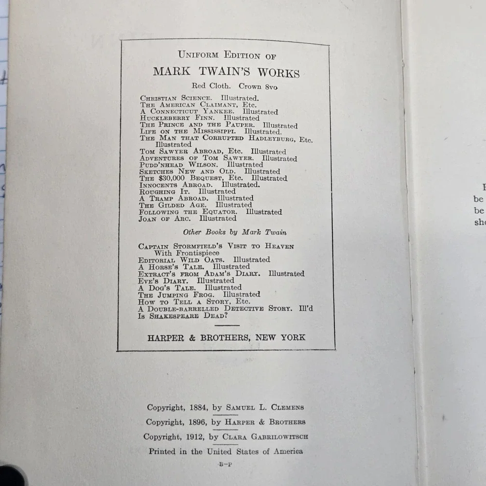 Mark Twain Adventures of Huckleberry Finn Hardcover Harper & Brothers 1912 Illus